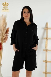 ست پیراهن شلوارک تولید شده با جیب پارچه لاکرا نخی تولیدی پوشاک زنانه - 20401 | نساجی واقعی - Thumbnail