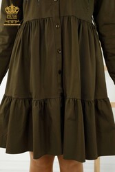 لباس از پارچه لاکرا نخی - دکمه دار - سنگ دوزی - لباس زنانه - 20229 | نساجی واقعی - Thumbnail