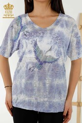 بلوز تولید شده با پارچه ویسکوز سنگ دوزی شده پرنده ای لباس زنانه - 79124 | نساجی واقعی - Thumbnail