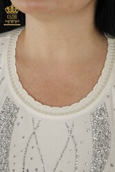 بلوز تولید شده با پارچه ویسکوز گلدار سنگ کریستال دوزی پوشاک زنانه - 79223 | نساجی واقعی - Thumbnail