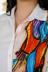 Chemise à motifs pour femmes en tissu coton lycra - 20224 | Vrai textile - Thumbnail