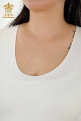 بلوزة مُنتجة بشعار أساسي من قماش الفيسكوز للملابس النسائية - 79190 | نسيج حقيقي - Thumbnail
