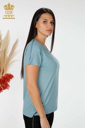 مصنوع من قماش الفسكوز - بلوزة - ياقة دائرية - ملابس نسائية - 78925 | نسيج حقيقي - Thumbnail