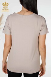 مصنوع من قماش الفسكوز - بلوزة - ياقة دائرية - ملابس نسائية - 78925 | نسيج حقيقي - Thumbnail