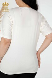 مصنوع من قماش الفسكوز - بلوزة - ياقة على شكل V - ملابس نسائية - 78933 | نسيج حقيقي - Thumbnail