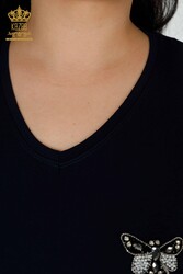 مصنوع من قماش الفسكوز - بلوزة - ياقة على شكل V - ملابس نسائية - 78933 | نسيج حقيقي - Thumbnail