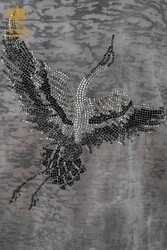 بلوزة من قماش الفيسكوز المطرز بنقشة الطيور - 79124 | نسيج حقيقي - Thumbnail
