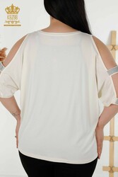 بلوزة مصنوعة من قماش الفسكوز ملابس نسائية برقبة دائرية - 79108 | نسيج حقيقي - Thumbnail