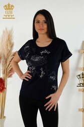 بلوزة من قماش الفيسكوز المطرز بالاحجار المصنعة للملابس النسائية - 79066 | نسيج حقيقي - Thumbnail