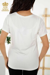 مصنوع من قماش الفيسكوز - بلوزة - كم قصير - ملابس نسائية - 79178 | نسيج حقيقي - Thumbnail