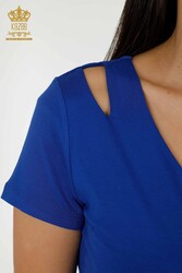 مصنوع من قماش الفسكوز - بلوزة - كم قصير - ملابس نسائية - 79220 | نسيج حقيقي - Thumbnail