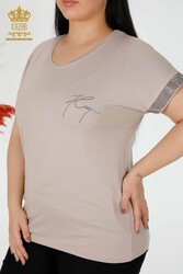 مصنوع من قماش الفسكوز - بلوزة - ياقة دائرية - ملابس نسائية - 78918 | نسيج حقيقي - Thumbnail