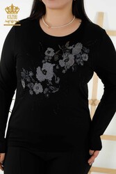 مصنوع من قماش الفسكوز - بلوزة - ياقة دائرية - ملابس نسائية - 79045 | نسيج حقيقي - Thumbnail