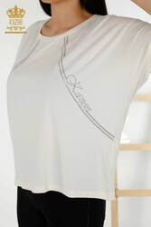 بلوزة مصنوعة من قماش الفيسكوز بأكمام قصيرة ملابس نسائية - 79295 | نسيج حقيقي - Thumbnail