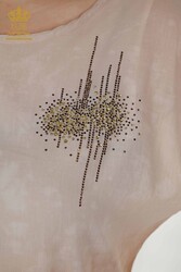 بلوزة من قماش الفيسكوز المطرز بالاحجار المصنعة للملابس النسائية - 79174 | نسيج حقيقي - Thumbnail