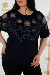 بلوزة من قماش الفيسكوز المطرز بالاحجار المصنعة للملابس النسائية - 79094 | نسيج حقيقي - Thumbnail