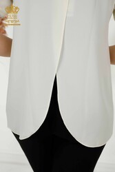 بلوزة مصنوعة من قماش الفيسكوز بأكمام قصيرة مُصنِّع ملابس نسائية - 79232 | نسيج حقيقي - Thumbnail