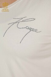 بلوزة برقبة على شكل حرف V مُصنّعة للملابس النسائية مع قماش فسكوزي - 79297 | نسيج حقيقي - Thumbnail