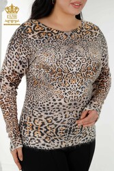 ملابس نسائية منقوشة بنقشة الفهد تريكو مصنوعة من خيوط أنجورا - 18525 | نسيج حقيقي - Thumbnail