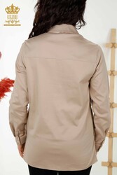 Hemd aus Baumwoll-Lycra-Stoff – Vogelmuster – farbiger Stein bestickt – Damenbekleidung – 20229 | Echtes Textil - Thumbnail