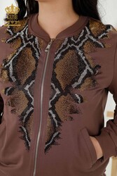 Hergestellt aus Scuba und zwei Fäden Trainingsanzug - Leopard Steinbestickt - Taschen - Hersteller von Damenbekleidung - 17530 | Echtes Textil - Thumbnail