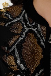 Hergestellt aus Scuba und zwei Fäden Trainingsanzug - Leopard Steinbestickt - Taschen - Hersteller von Damenbekleidung - 17530 | Echtes Textil - Thumbnail