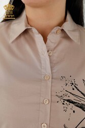 платье из хлопка и лайкры Детальная женская одежда на пуговицах - 20324 | Настоящий текстиль - Thumbnail