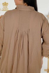 платье из хлопка и лайкры Детальная женская одежда на пуговицах - 20405 | Настоящий текстиль - Thumbnail