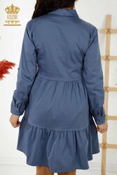 Платье из хлопка и лайкры - На пуговицах - Вышивка камнем - Женская одежда - 20229 | Настоящий текстиль - Thumbnail