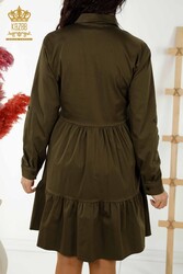 Платье из хлопка и лайкры - На пуговицах - Вышивка камнем - Женская одежда - 20229 | Настоящий текстиль - Thumbnail