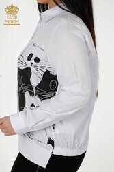 Изготовлено из хлопчатобумажной ткани с лайкрой - Рубашка - Выкройка кошки - Вышивка камнем - Женская одежда - 20318 | Настоящий текстиль - Thumbnail