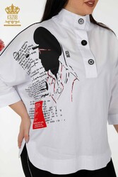 Рубашка наполовину на пуговицах Производитель женской одежды из хлопчатобумажной лайкры - 20307 | Настоящий текстиль - Thumbnail