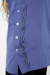 Рубашка из хлопчатобумажной ткани с лайкрой - Узор с птицей - Вышитая разноцветными камнями женская одежда - 20229 | Настоящий текстиль - Thumbnail
