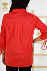 Рубашка со сборкой на рукавах Изготовлена ​​из хлопчатобумажной ткани с лайкрой Производитель женской одежды - 20322 | Настоящий текстиль - Thumbnail