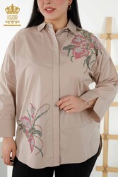 Рубашки из хлопка и лайкры Производитель женской одежды с цветочным узором - 17053 | Настоящий текстиль - Thumbnail