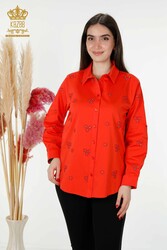 рубашки из хлопчатобумажной лайкры с цветочной вышивкой Производитель женской одежды - 20350 | Настоящий текстиль - Thumbnail