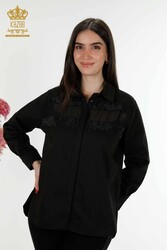 Изготовлено из хлопчатобумажной ткани с лайкрой - Рубашка - Детальный тюль - Производитель женской одежды - 20250 | Настоящий текстиль - Thumbnail