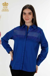 Изготовлено из хлопчатобумажной ткани с лайкрой - Рубашка - Детальный тюль - Производитель женской одежды - 20250 | Настоящий текстиль - Thumbnail