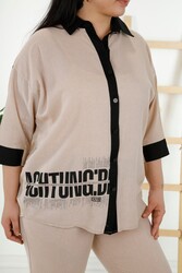 Женская одежда с рисунком Производитель комплектов рубашек и брюк из хлопчатобумажной лайкры - 20332 | Настоящий Текстиль - Thumbnail
