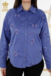 Изготовлено из хлопчатобумажной ткани с лайкрой Рубашка - Цветочный узор - Производитель женской одежды - 20394 | Настоящий текстиль - Thumbnail