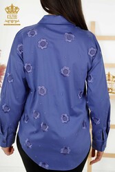 Изготовлено из хлопчатобумажной ткани с лайкрой Рубашка - Цветочный узор - Производитель женской одежды - 20394 | Настоящий текстиль - Thumbnail