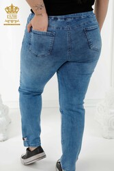مصنوع من ليكرا محبوك - جينز - خصر مطاطي - جيوب - مُصنّع ملابس نسائية - 3679 | نسيج حقيقي - Thumbnail