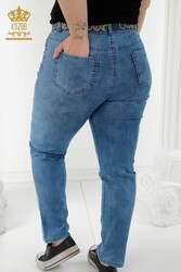 Made with Lycra Knitted Jeans - Belted - Pockets - Women's Clothing Manufacturer - 3681 | Real Textile - Thumbnail