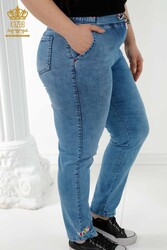 Made with Lycra Knitted Jeans - Elastic Waist - Pockets - Women's Clothing Manufacturer - 3679 | Real Textile - Thumbnail