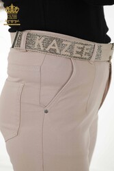 Produced with Lycra Knitted Trousers - Belt - Pockets - Women's Clothing Manufacturer - 3685 | Real Textile - Thumbnail