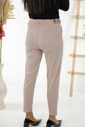 Produced with Lycra Knitted Trousers - Belt - Pockets - Women's Clothing Manufacturer - 3685 | Real Textile - Thumbnail