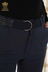 Produced with Lycra Knitted Trousers - Belt - Pockets - Women's Clothing Manufacturer - 3685 | Real Textile - Thumbnail