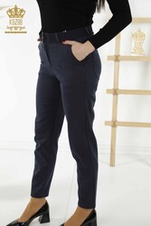 Produced with Lycra Knitted Trousers - Belt - Pockets - Women's Clothing Manufacturer - 3685 | Real Textile - Thumbnail