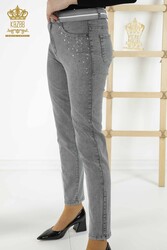 Hergestellt aus Lycra-Strick Jeans - Steinbestickt - Hersteller von Damenbekleidung – 3688 | Echtes Textil - Thumbnail