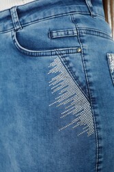 Hergestellt aus Lycra-Strickstoff - Jeansrock mit Steinstickerei - Hersteller von Damenbekleidung - 4178 | Echtes Textil - Thumbnail